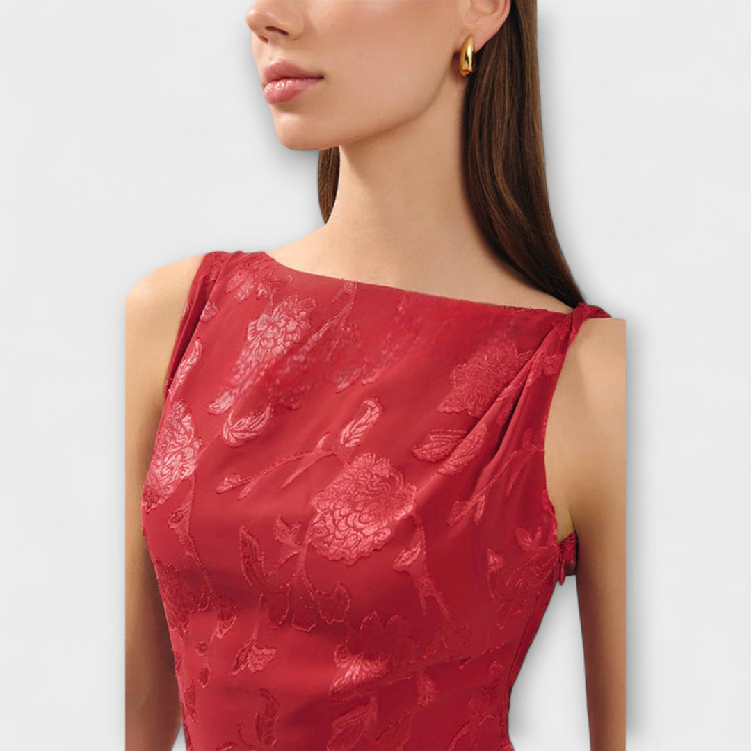 Petra – Dámské dlouhé červené elegantní šaty bez rukávů