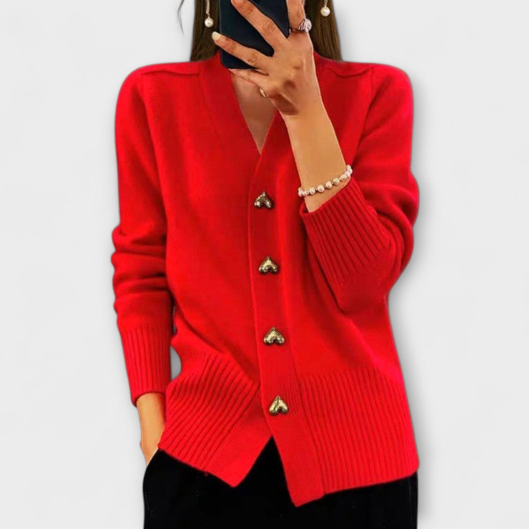 Adéla Dámský Kardigan s Výstřihem do V – Hřejivý Preppy Styl & Elegantní Zimní Komfort