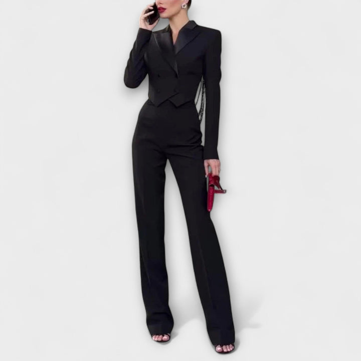 Karolína – Dámský elegantní společenský overal se sakovým střihem