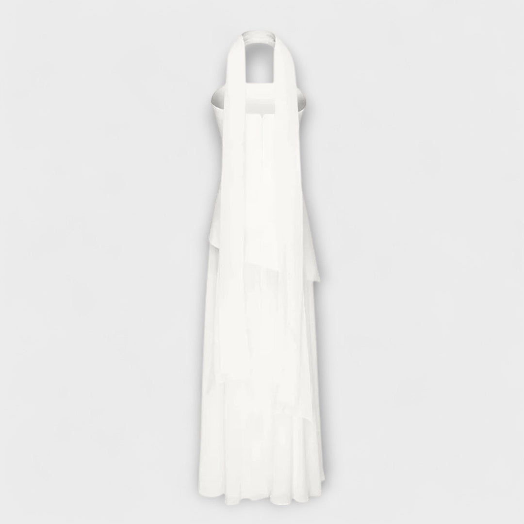 Eliška – Dámské elegantní dlouhé šaty bez ramínek s rozparkem a šifonovou vrstvou