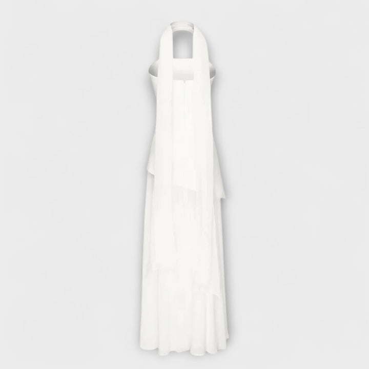 Eliška – Dámské elegantní dlouhé šaty bez ramínek s rozparkem a šifonovou vrstvou