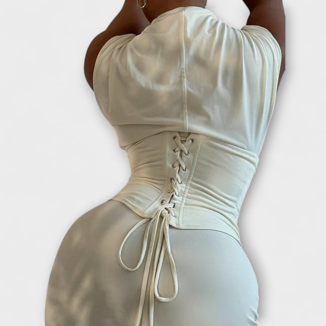 Veronika Elegantní Saténové Šaty s Korseťovým Pasem – Luxusní Styl pro Sebevědomé Žen