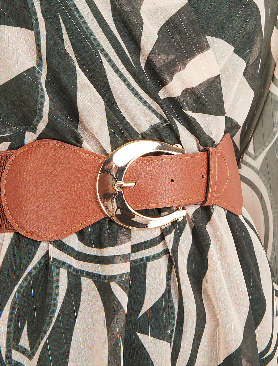 Tereza – Dámské vzorované šaty s páskem a překříženým výstřihem