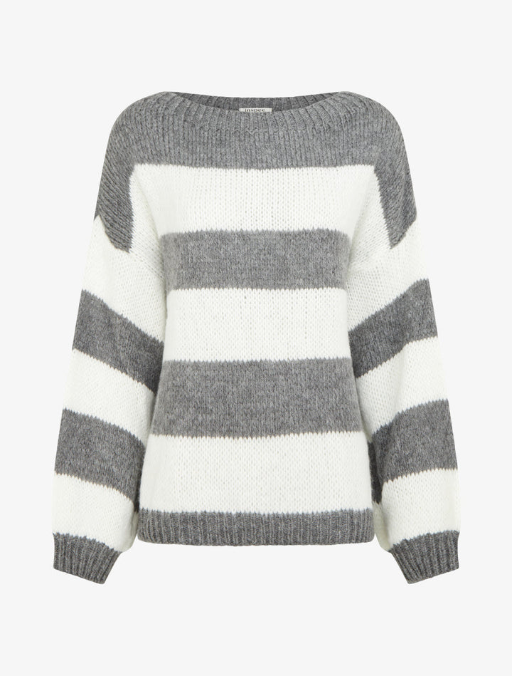 Anna – Dámský pruhovaný svetr v šedobílé barvě