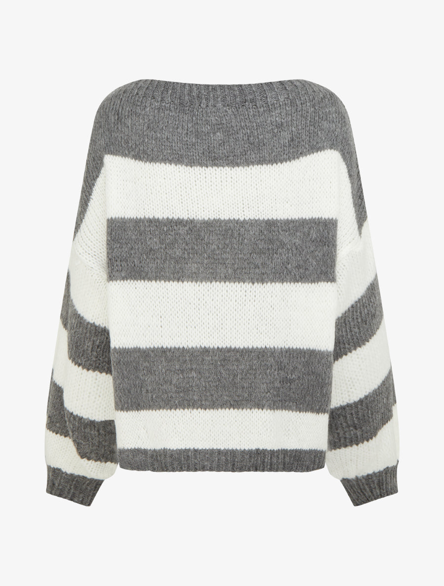 Anna – Dámský pruhovaný svetr v šedobílé barvě