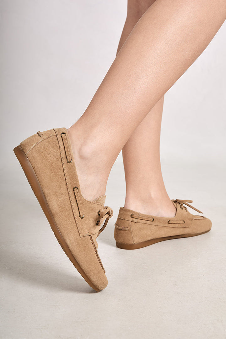 Anna – Dámské béžové mokasíny z broušené kůže