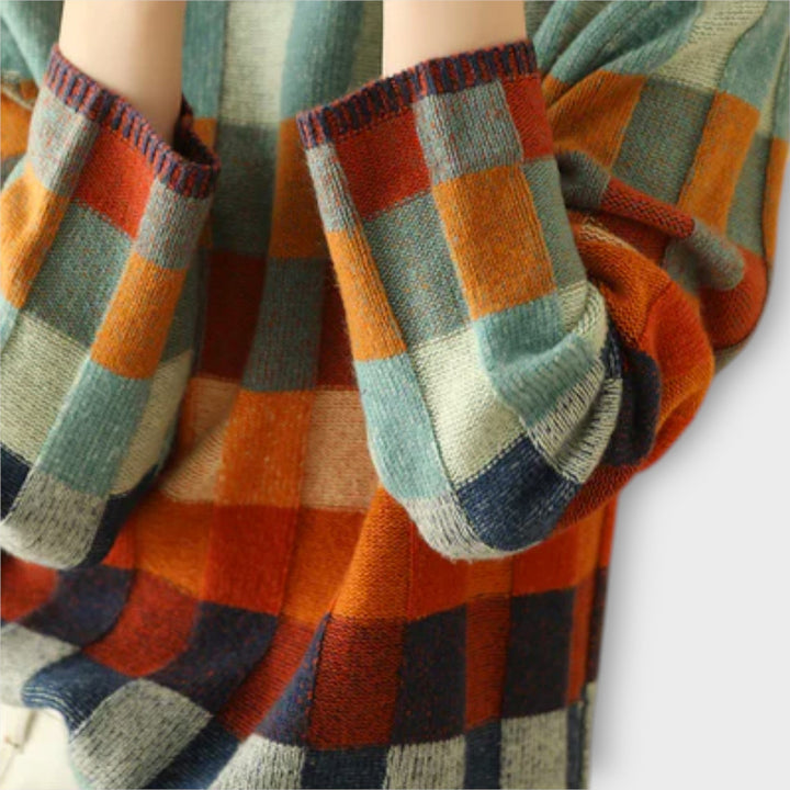 Nikola Dámský Patchwork Svetr s Rolákem – Moderní Barevný Styl & Celodenní Pohodlí